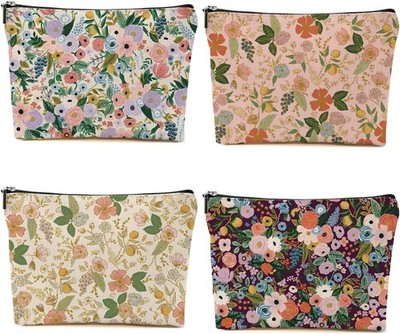 4PCS Aesthetic Floral Makeup Bags for Women, Cute Flower Aesthetic Cosmetic Bag,