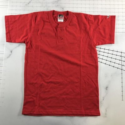 Alleson Athletic Vintage Baseball Trikot Kinder Shirt Henley Rot Kurzarm L