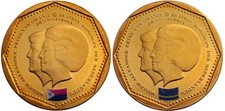 NETHERLANDS ANTILLES 5 GULDEN 2 COINS - ST. MARTIN FLAG + CURACAO FLAG 2013 UNC