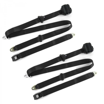Ford 1955 - 1956 Standard 3pt Black Retractable Bucket Seat Belt Kit - 2 Belts 