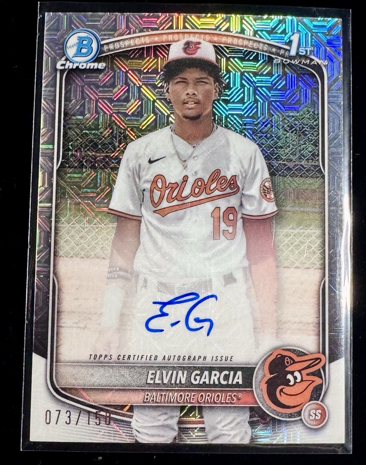 2025 BOWMAN CHROME 1ST HTA AUTOGRAPH /150 ORIOLES ELVIN GARCIA