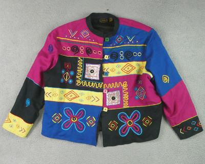 Allure Jacket Womens 3X Geometric Embroidered Boho Art Patchwork Buttons India