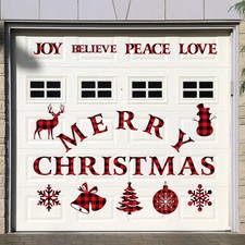 25 Pieces Merry Christmas Garage Door Stickers Magnets Christmas Plaid Style