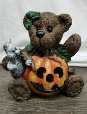 Teddy Bear Halloween Figurine Pumpkin Ghost Rat 8 Inches Tall Hollow