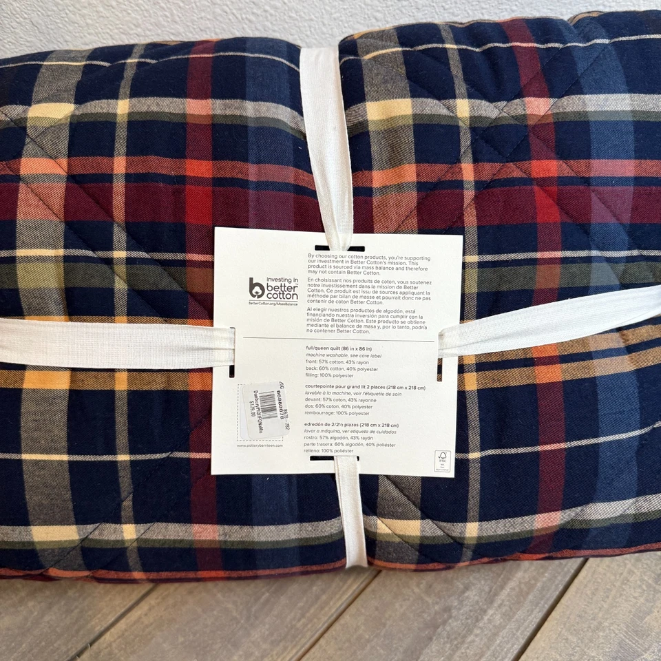 COLCHA A CUADROS POTTERY BARN TEEN DANBURY, COMPLETA/QUEEN 86" CUADRADA ~ AZUL MARINO MULTI Foto 4 de 4