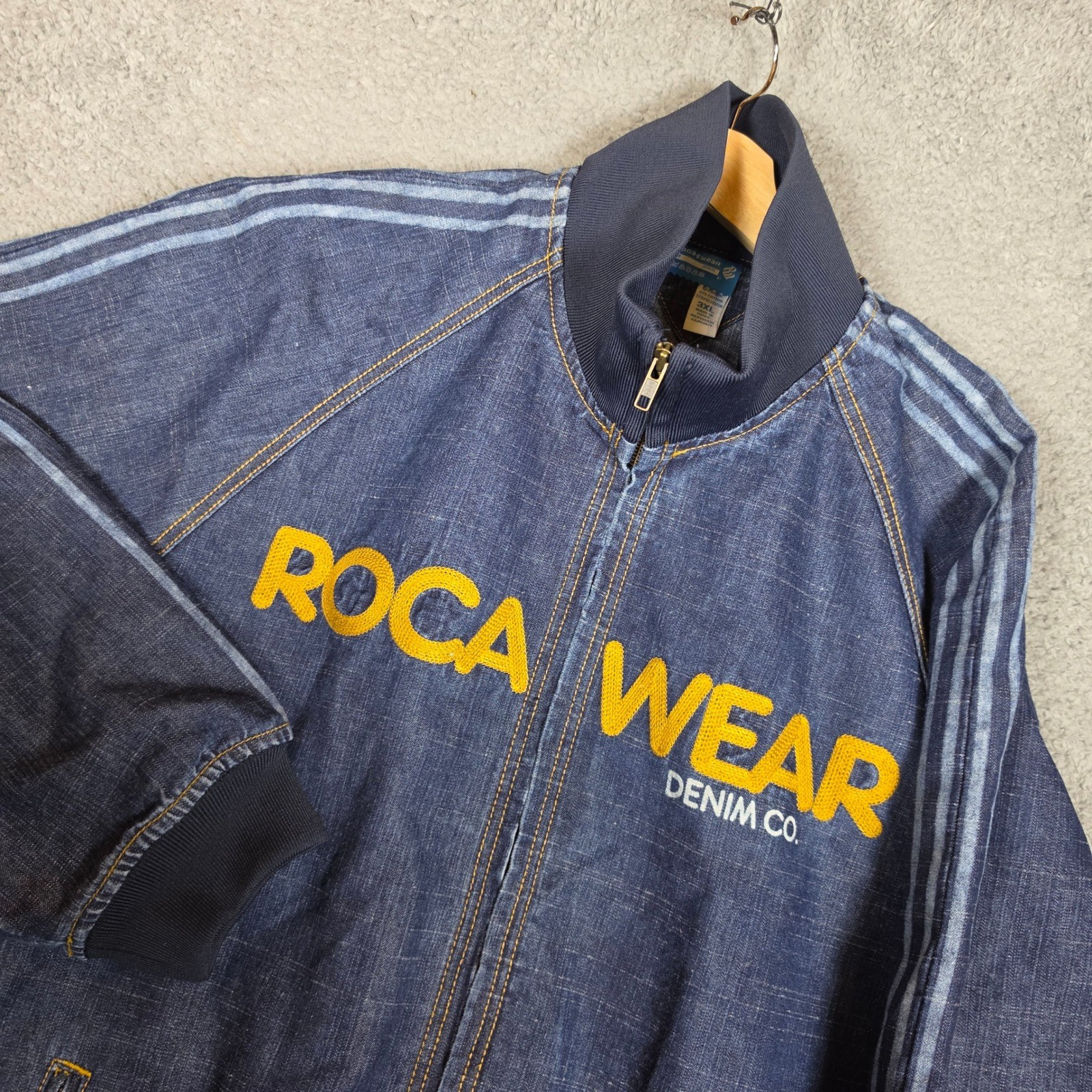 Rocawear Denim Track Jacket Mens 3XL Excellent Embroidered Y2K Baggy Hip Hop