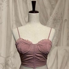 Mauve Lace Ruched Cropped Tank Top Spaghetti Straps Sweetheart Neck Sleeveless