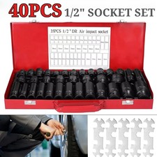 Heavy Duty 40 Piece Car Truck Deep Impact Socket Set 1/2" Drive 8- 32mm Metric