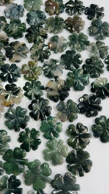 3PC Natural Moss Agate Carved Clover Quartz Crystal pendant Reiki Healing 2''