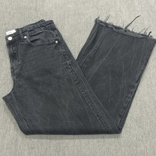 Zara Premium Black/Gray Denim City Worker Jeans Wide Leg Raw Hem Size 6