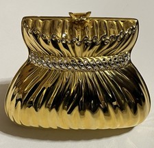 Vintage Metal Hard Box Purse/Clutch Gold Tone With Front Face Rhinestone