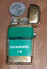Scripto Clear Vu Lighter Gold Channel 13 #13 Green Rare Advertising ForParts K19