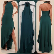 LULUS Majestic Perfection Emerald Green Ruffled Halter Maxi Dress Size MEDIUM