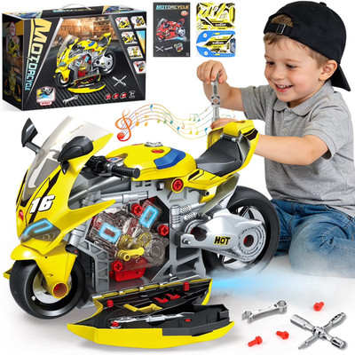 Take Apart Motorcycle Toy   STEM Building Kit with Lights, Sound & Spray 