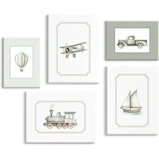 Sage Green Nursery Wall Art Boys Room Canvas Poster Wall Decor Vintage Vehicl...