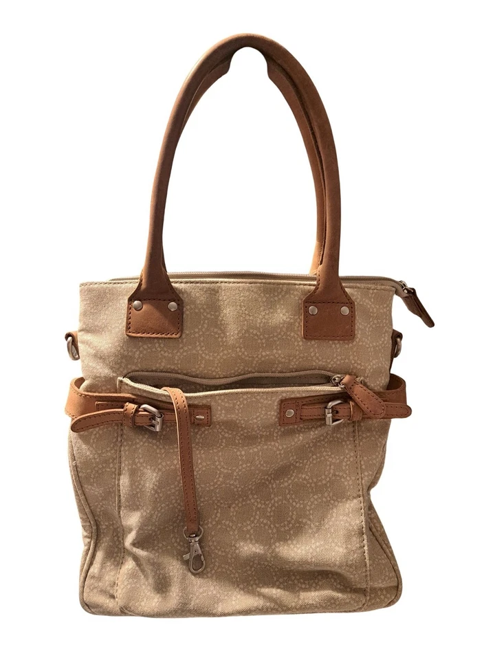 L.L. BEAN Vintage Canvas Tote Shoulder Bag Leather Straps Beige 100% Cotton - Image 2 of 4