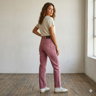 Urban Outfitters Cowboy Jean High-Rise Straight Leg - Pink Acid Wash (Size 24)