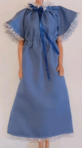 Vintage 1970's Barbie Clone  Slip Over Peasant Dress Bow and Lace Accents