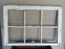 OLD VINTAGE 6 PANEL PANED CHIPPY WHITE WOODEN FARMHOUSE WINDOW SASH CRAFT DIY A