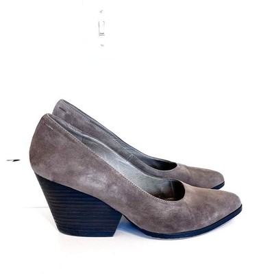 Eileen Fisher Womens Hawk Suede Stacked Chunky Pumps Size 8 Minimalist Wedge