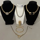 Vintage Crown Trifari/Trifari Gold Tone Jewelry Lot Necklaces Brooch Bracelets