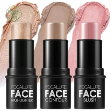 3PCS Cream Contour Stick - Highlighter Bronzer Blush Set for Face Sculpting, Non