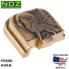 NDZ Premium Brass Glock 43 43X 48 3D Engraved Slide Cover Back Plate Wolf Moon