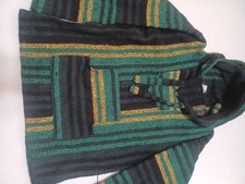 Mexican Baja Hoodie Poncho Woven Mexican Hooded Sweater Surfer Rug Unisex Size M