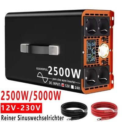 2500W Reiner Sinus Spannungswandler 12V zu 230V Wechselrichter Inverter 4AC DE