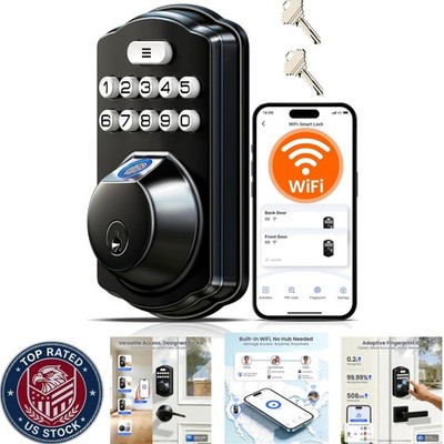Modern WiFi Smart Lock with AI Fingerprint Technology & Built-In Remote Control