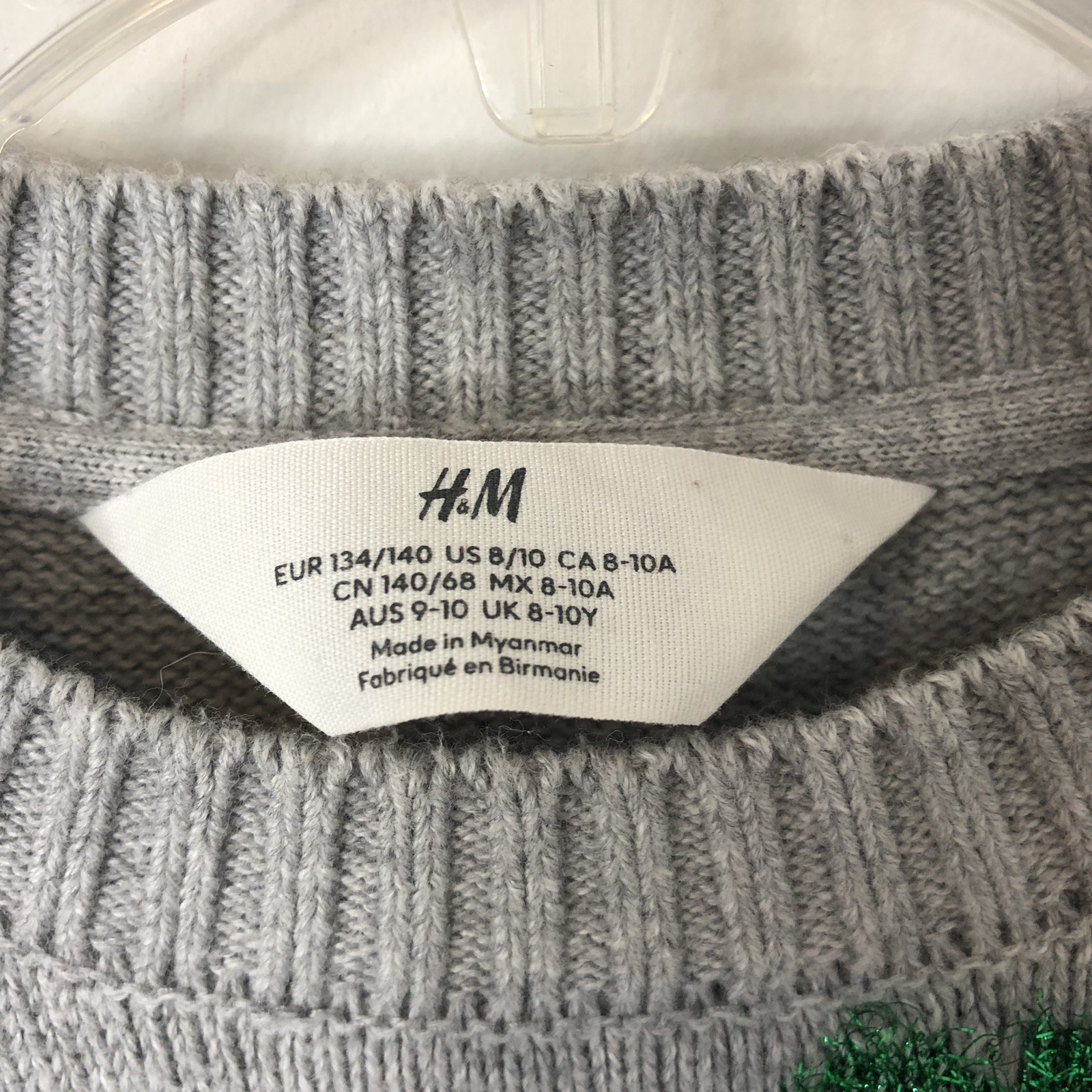 H&M Girls' Gray Christmas Tree Santa Christmas Crewneck Sweater Size 8/10 thumbnail 2