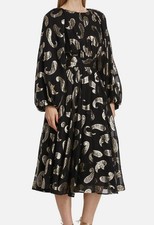Elie Tahari Women's Black Gold Metallic The Audrey Paisley Midi-Dress Size L