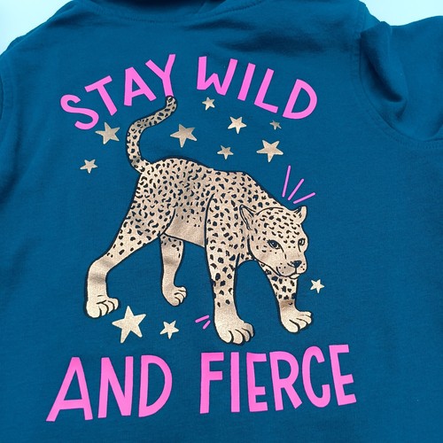 SO Favorite Zip Hoodie Girl's Large 10/12 Green Stay Wild And Fierce Cheetah - Picture 7 of 7