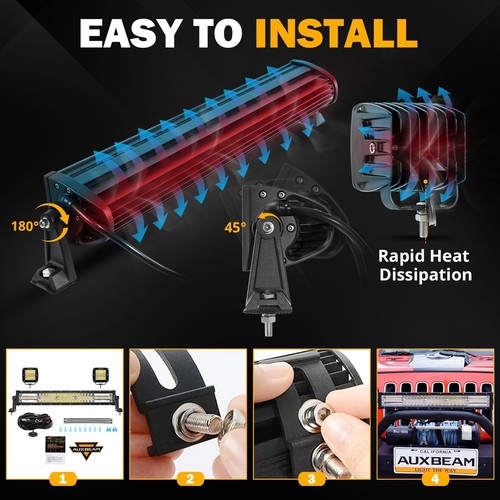 Auxbeam 22" + 3" LED Light Bar 6 Modes Amber White Strobe Spot Flood Fog Lights - Picture 8 of 12