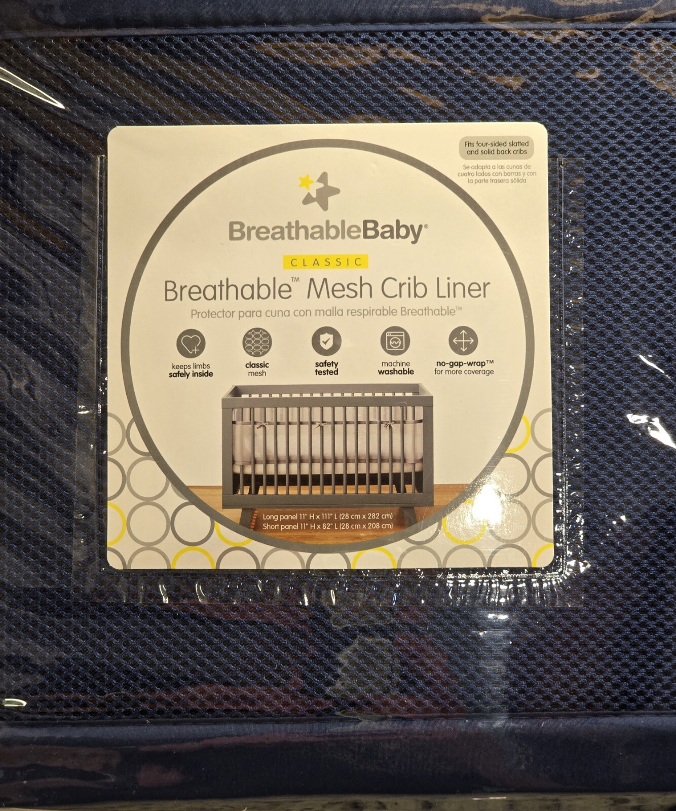 New BreathableBaby Navy Blue Mesh Crib Liner - Max Air Flow, Classic Collection.