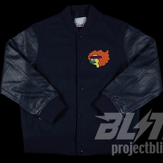 FW19 SUPREME GONZ RAMM VARSITY JACKET NAVY SIZE L LARGE 2019