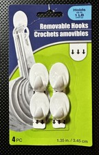 4-Piece Removable Wall Hangers / Hooks White 1.35in Holds 1lb NEW