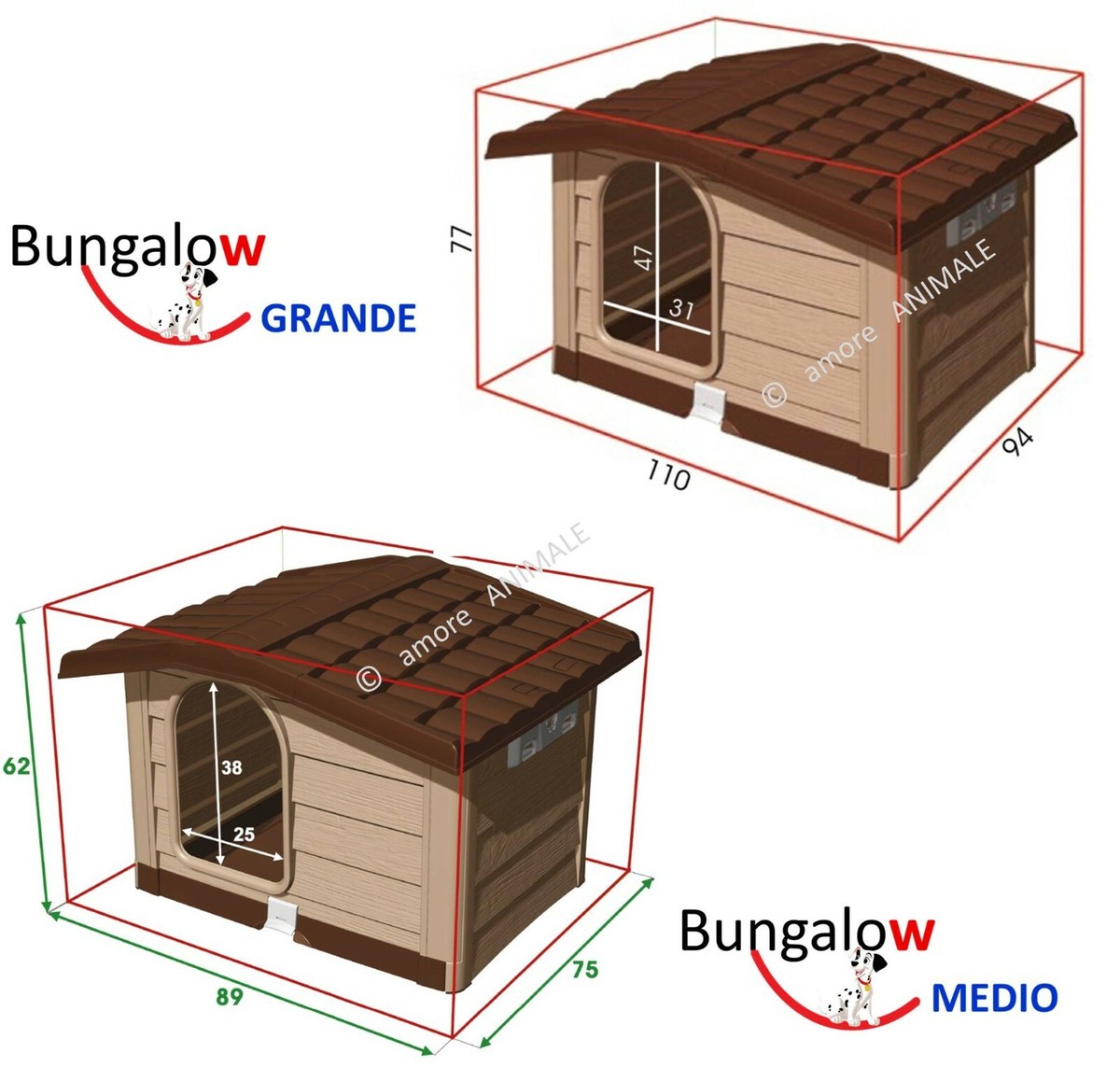Cuccia Cani Bama Bungalow Medium | Resina, Marrone Beige | 89x75x62 Cm