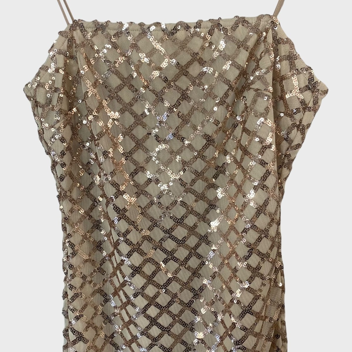 Pretty Little Thing Rose Gold Strappy Sequin Dress Bodycon Straight Womens  O | eBay