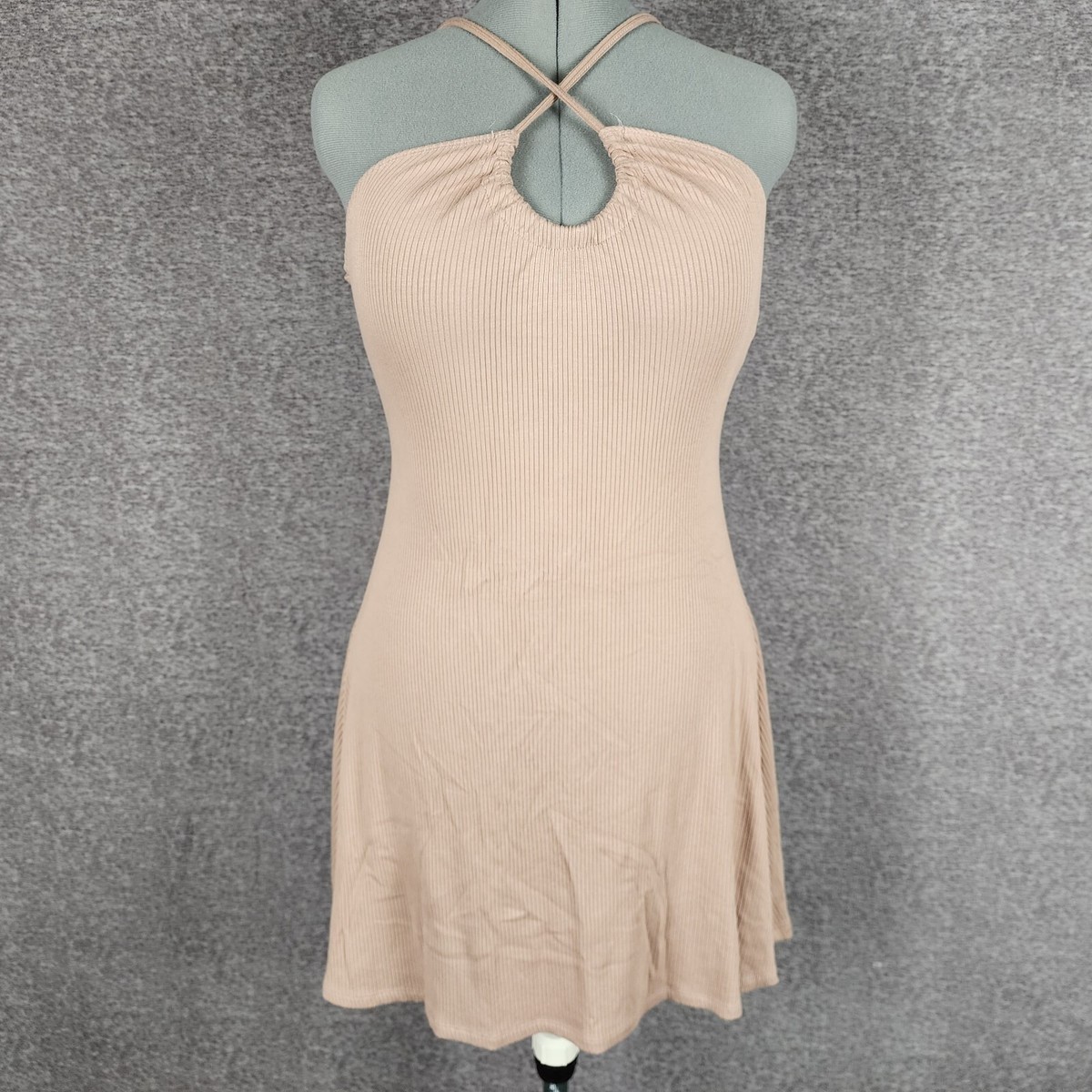 Supre Dress Size Large Brown Desert Taupe Deanna Strappy Halter Mini Ribbed  NEW | eBay Australia