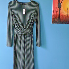 Ann Taylor Women's Wrap Front Dress Green, Navy, White, Size 8