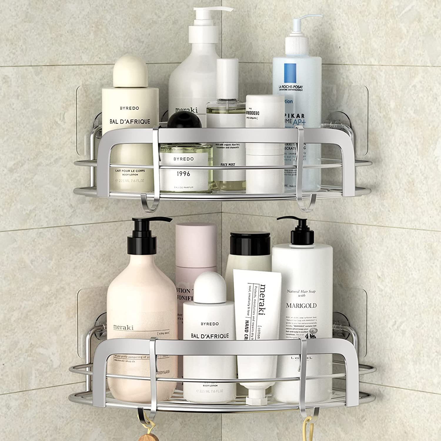 STEUGO 2 Pack Shower Caddy Corner, Bathroom Corner Shower Shelfs, Adhesive Wall 