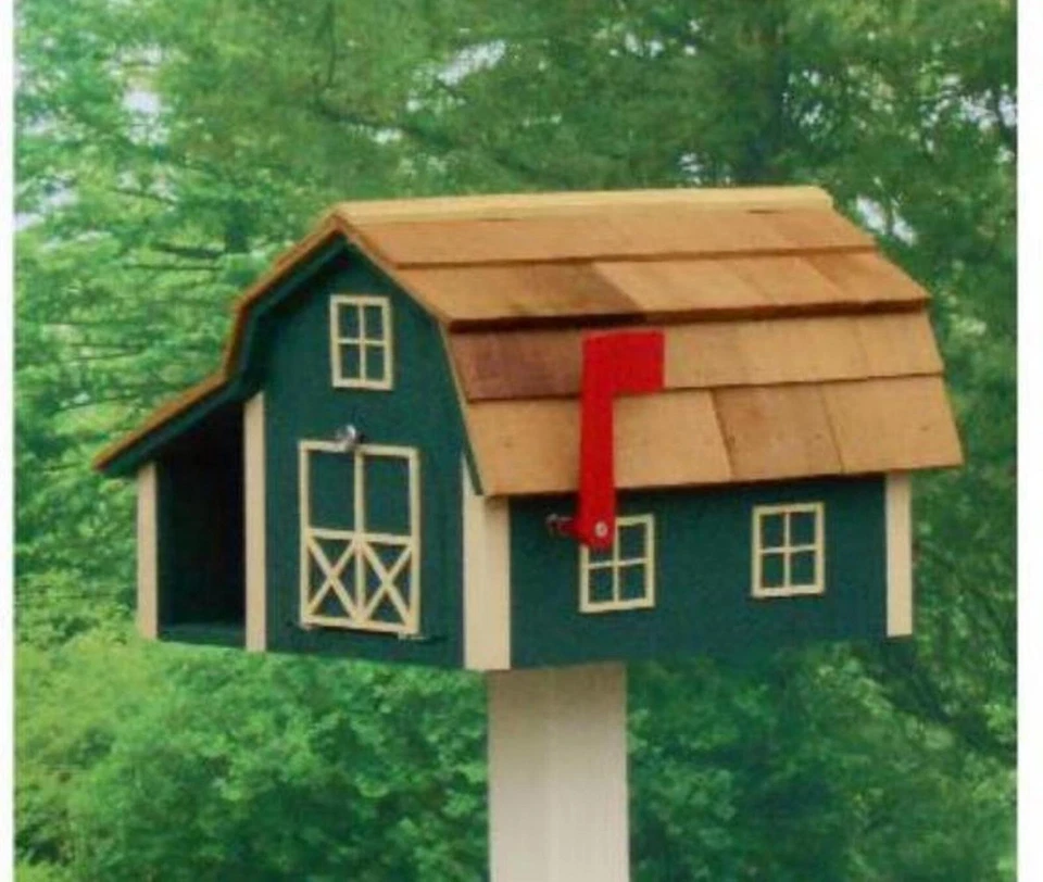 Combo de buzón Amish pintado techo de cedro con compartimento para periódicos Foto 2 de 4