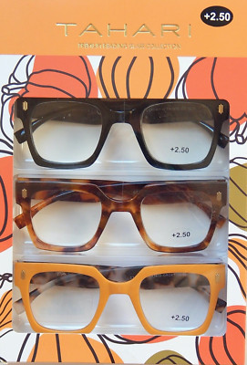 TAHARI 3-PACK PREMIUM READING GLASSES READERS +2.50 MULTI-COLOR NEW AUTHENTIC 