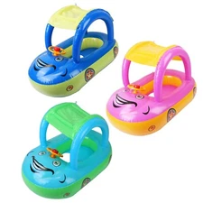 Baby Pool Float with Canopy Summer Steering Wheel Swim Ring Inflatable Car Toys
