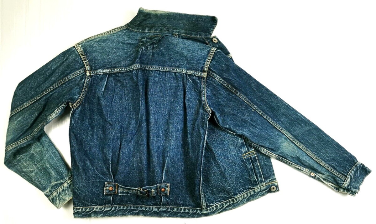 *HOT VTG 1940 Men REPRO EVISU WWII Pck SELVEDGE JAPAN Denim JACKET Jeans  38 XS