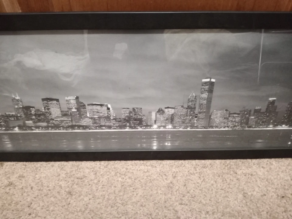 Chicago Illinois Sunset Skyline B&W PANORAMIC CANVAS WALL ART Picture - Image 3 of 4