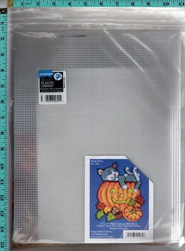 "Cat in Pumpkin" Design Works Crafts Plastic Canvas Needlepoint Kit 1982 Repack