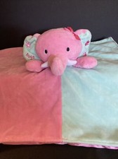 Okie Dokie Plush Lovey Elephant Pink and Green Security Blanket Rattle Two Tone