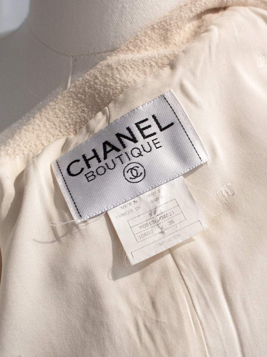 Chanel Vintage S/S 1995 Ivory Ecru Black Gold Zip Tweed 95P